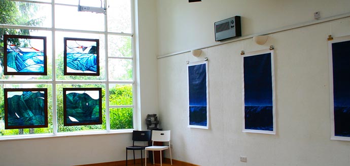 Stained Glass by Kate Bayes and woodcut Wave Series