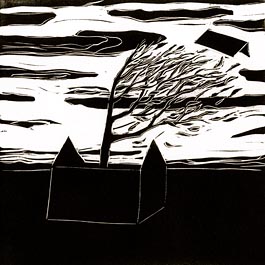 Vignette, Roof, linocut