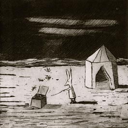 Rabbit with Box, etching