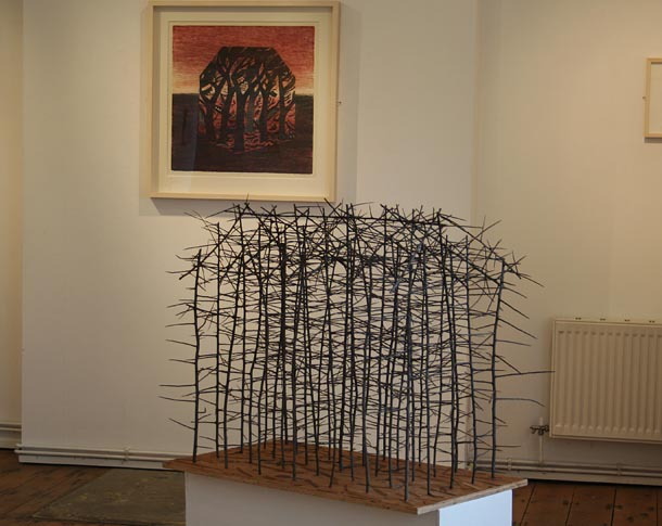Blackthorn House Lyric sculpture and Wildwood woodcut